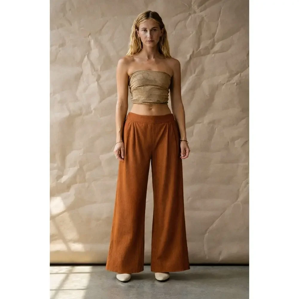 Juliette Fabbri Wide Leg Pleated Cotton Pants Rust Orange Size 1 / Small